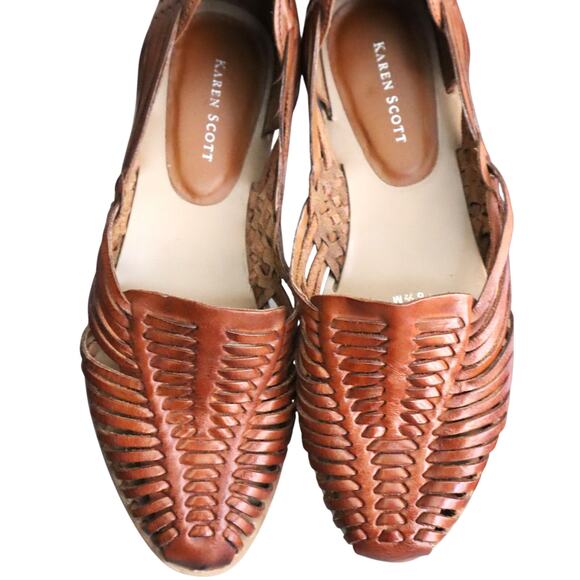 Karen Scott Brown Brown Huarache Woven Sandal 8.5 Women Slip on Flat Brazil Boho - Picture 1 of 6